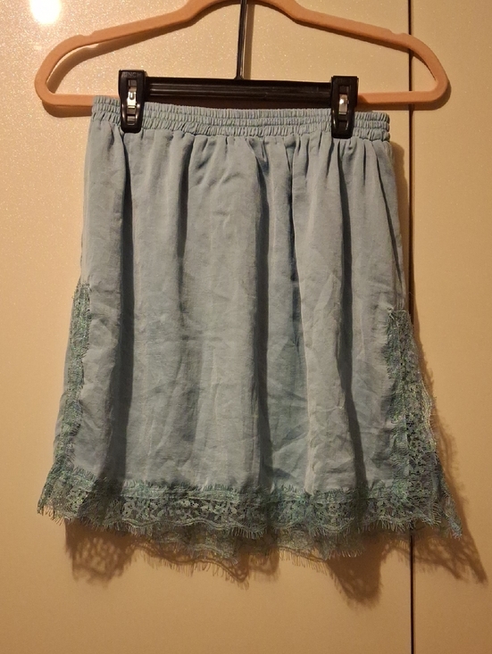 Mng Casual Dresses & Skirts - MNG Light Blue Lace-Trim Mini Skirt